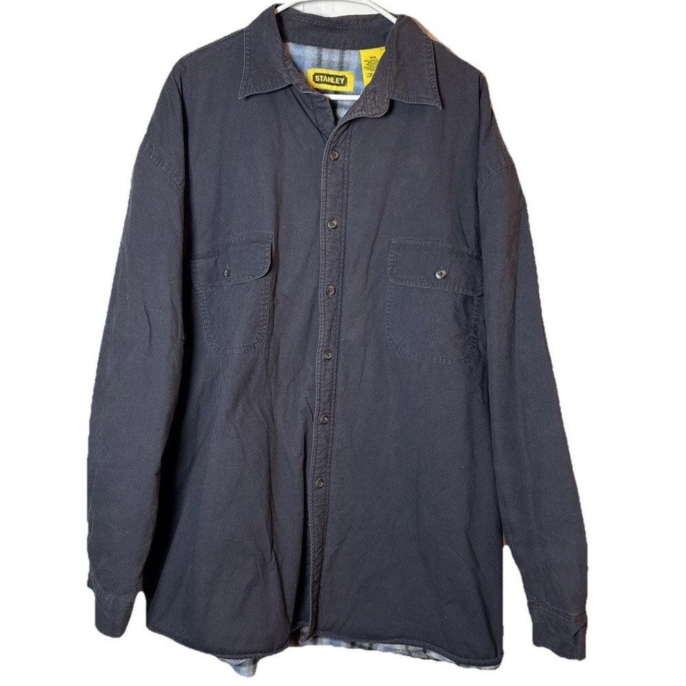 Stanley XXL Flannel Lined Shirt Jacket Brown Cotton Workwear‎ Shacket Plaid